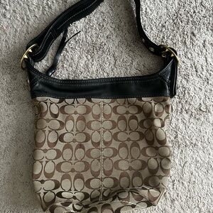 Coach Brown and Black Signature Shoulder Bag